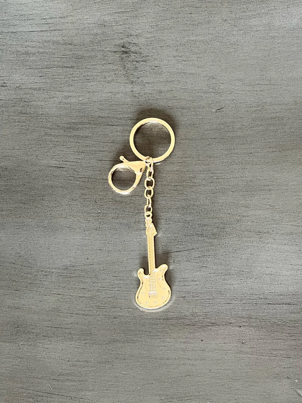 Black & White Enamel Electric Guitar Rhinestone Gold Keychain 3.5